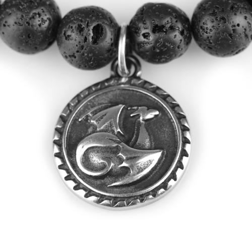Черный плетеный браслет Шамбала из лавы с подвеской "Дракон" Everiot Select --LNS-2104 оптом