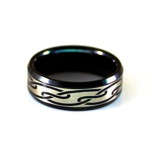 Черное кольцо из карбида вольфрама CARRAJI RTU-076 с орнаментом оптом