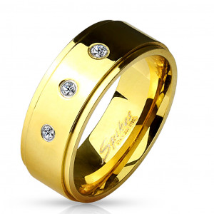 Кольцо из стали с фианитами Spikes R-M4757G и золотистым покрытием мужское