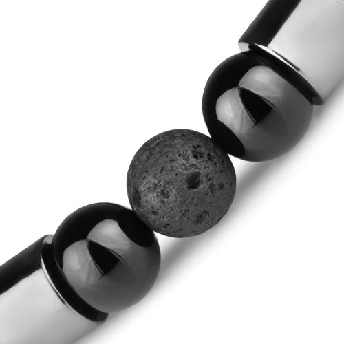 Черный мужской браслет на резинке из агата, лавы (базальта) и гематита Everiot Select LNS-2113 оптом