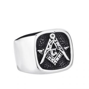 Мужской масонский перстень-печатка из стали "Циркуль и наугольник" Everiot SR-BR-130