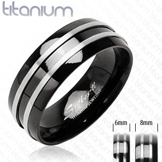 Кольцо из титана Spikes R-TI-3066L черное с металлическими полосамими оптом