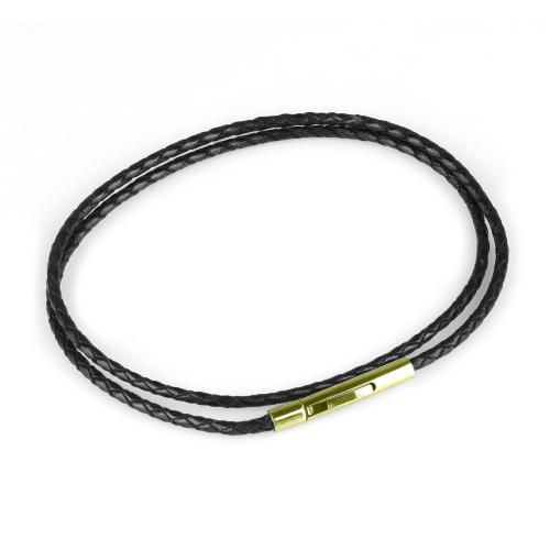 Плетеный кожаный шнурок премиум Everiot Select LC-5001-GD со стальной застежкой оптом