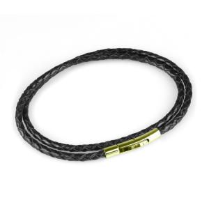 Плетеный кожаный шнурок премиум Everiot Select LC-5001-GD со стальной застежкой