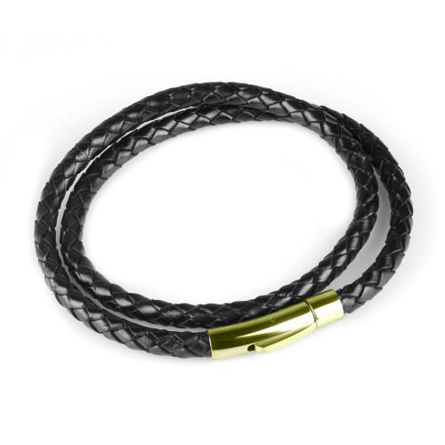 Плетеный кожаный шнурок премиум Everiot Select LC-5001-GD со стальной застежкой оптом