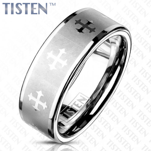 Мужское кольцо Tisten из титан-вольфрама (тистена) R-TS-059 с крестами оптом