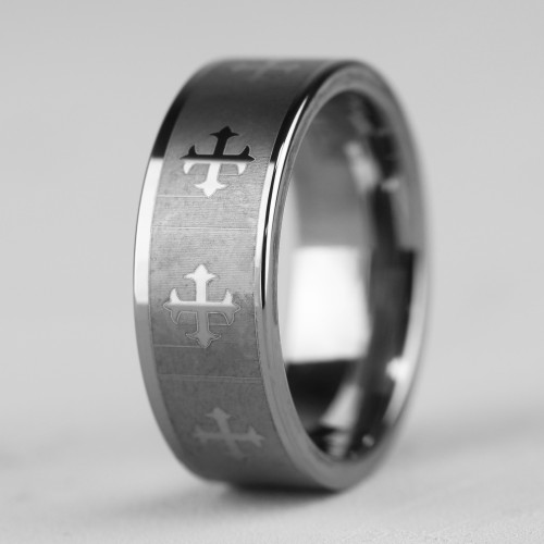 Мужское кольцо Tisten из титан-вольфрама (тистена) R-TS-059 с крестами оптом