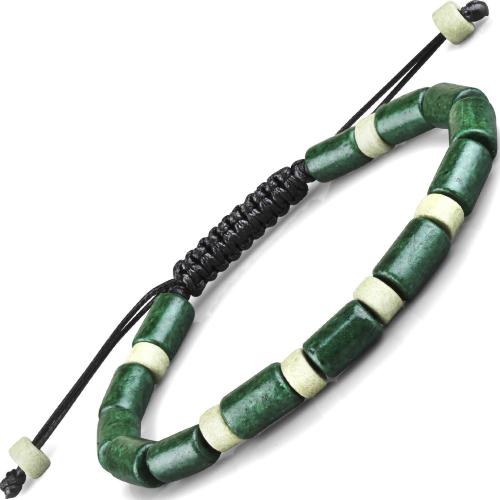 Плетеный браслет в стиле Шамбала Everiot Select LNS-2059 из зеленых керамических бусин оптом