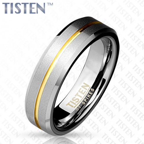 Кольцо Tisten из титан-вольфрама (тистена) R-TS-015 с золотистой полосой оптом