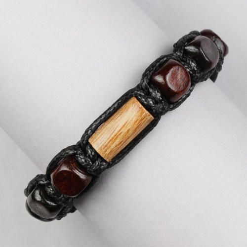 Плетеный браслет ручной работы в стиле Шамбала Everiot Select LNS-3127 из деревянных бусин оптом