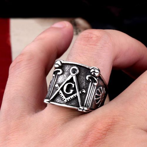 Мужской перстень-печатка с масонским символом "Циркуль и наугольник" из стали Everiot SR-BR-200 оптом