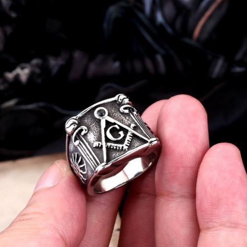 Мужской перстень-печатка с масонским символом "Циркуль и наугольник" из стали Everiot SR-BR-200 оптом