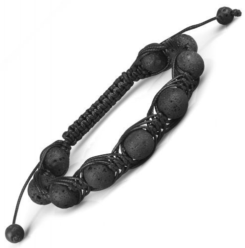 Черный плетеный браслет Шамбала ручной работы Everiot Select LNS-3128 из лавы (базальта) оптом