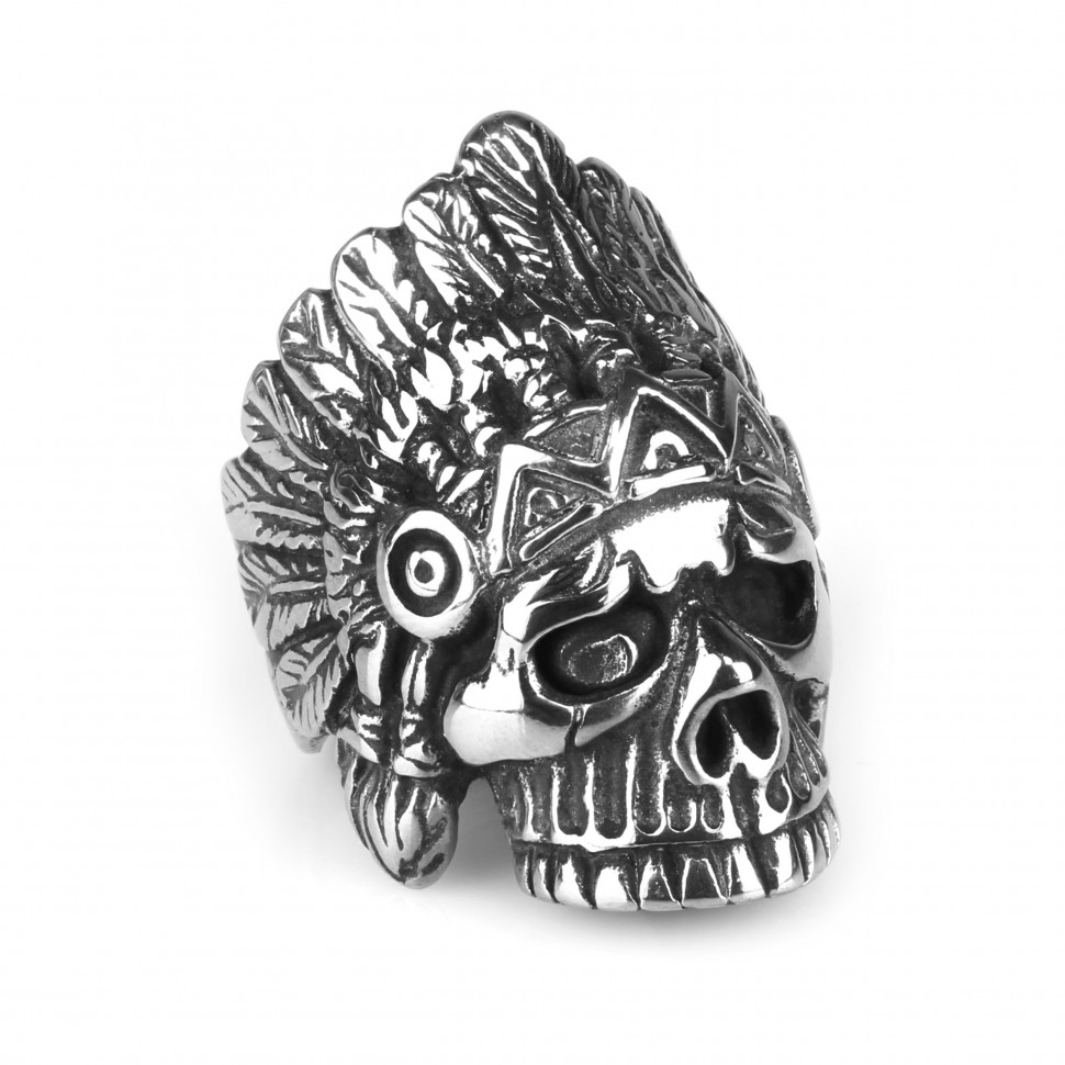 Массивное мужское кольцо-печатка из стали с черепом R-0223782 в байкерском стиле оптом