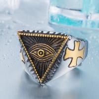Мужской перстень из стали с крестами и символом масонов "Всевидящее око" Everiot SR-BR-176-GD