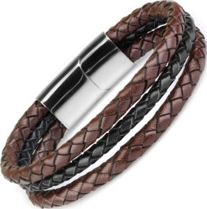 Мужской плетеный браслет из черной и коричневой кожи Everiot Select LNS-5016