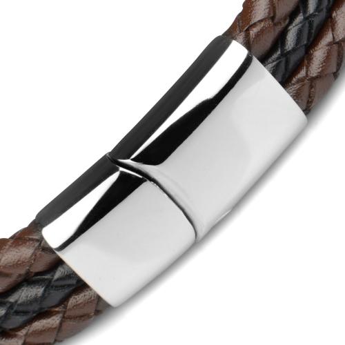 Мужской плетеный браслет из черной и коричневой кожи Everiot Select LNS-5016 оптом