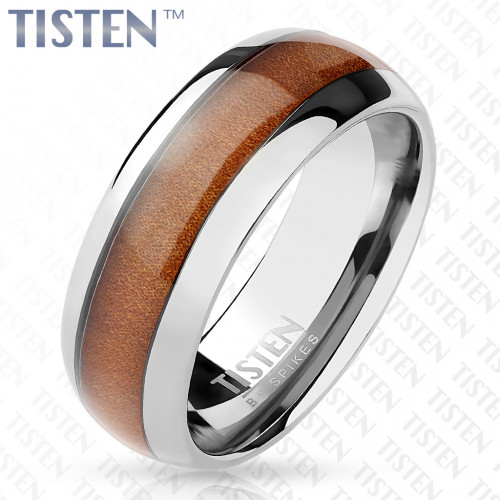 Мужское кольцо Tisten из титан-вольфрама (тистена) R-TS-023 со вставкой под дерево оптом