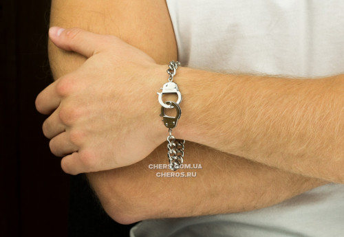 Мужской браслет-цепь Spikes SSB-1017 из стали с застежкой в форме наручников оптом