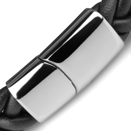 Черный кожаный браслет мужской Everiot BC-MJ-1573 в форме косы оптом