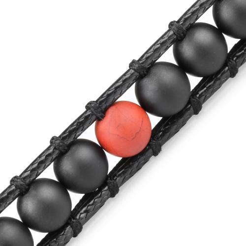 Широкий плетеный браслет-намотка Everiot Select LNS-2223 из черного агата и яшмы оптом
