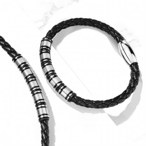 Тонкий плетеный мужской браслет из экокожи TATIC SLQ-1011K черный оптом