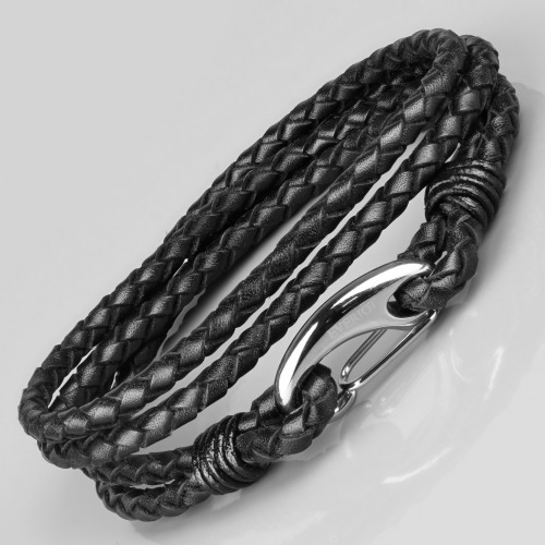 Мужской браслет-намотка из черной кожи Everiot Select LNS-5009 плетеный оптом