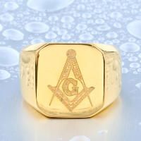 Мужское кольцо-печатка с масонским символом "Циркуль и наугольник" из стали Everiot SR-BR-317-GD