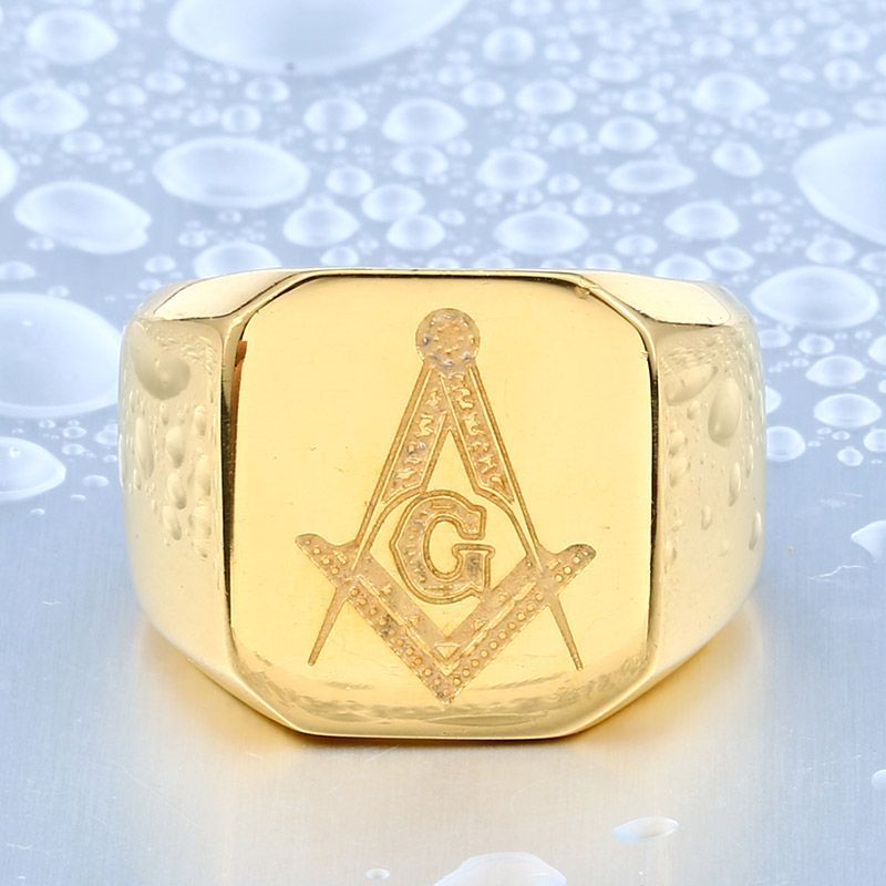 Мужское кольцо-печатка с масонским символом "Циркуль и наугольник" из стали Everiot SR-BR-317-GD оптом