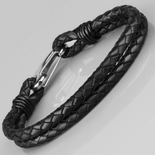 Кожаный плетеный мужской браслет Everiot Select LNS-5010 черный оптом