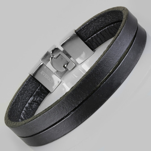 Черный кожаный браслет мужской Everiot BC-MJ-1626 в классическом стиле оптом