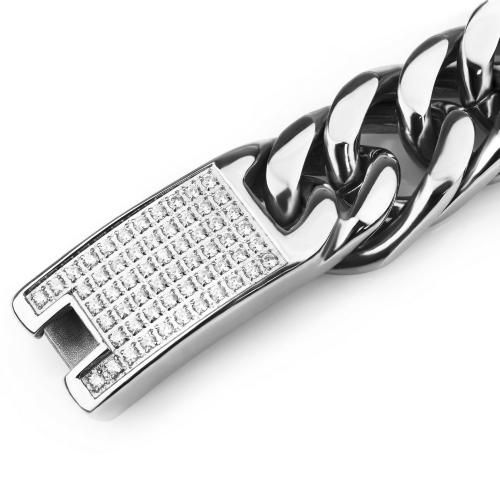Мужской панцирный браслет-цепь из стали Everiot SB-MJ-2016 с фианитами оптом