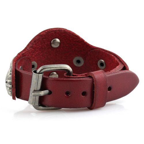 Кожаный браслет Everiot SP-DL-151 красного цвета с геральдическим крестом оптом