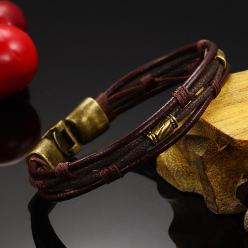 Кожаный браслет мужской Everiot SH-MJ-0125 с декоративными бусинами оптом