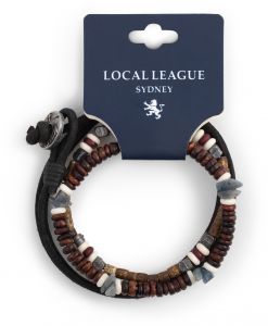Мужской набор кожаных и деревянных браслетов Local League CS-LBM473 в спортивном стиле