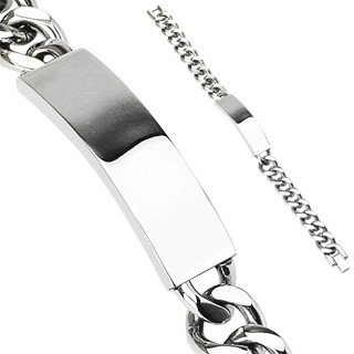 Панцирный мужской браслет-цепь из стали Spikes SSBQ-2845-1 с пластиной под гравировку оптом