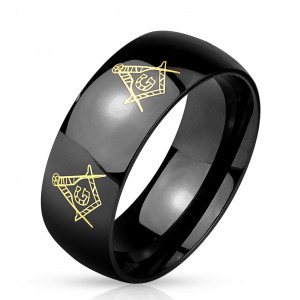 Мужское кольцо из стали TATIC R-M4896 черное с символом масонов "Циркуль и наугольник"