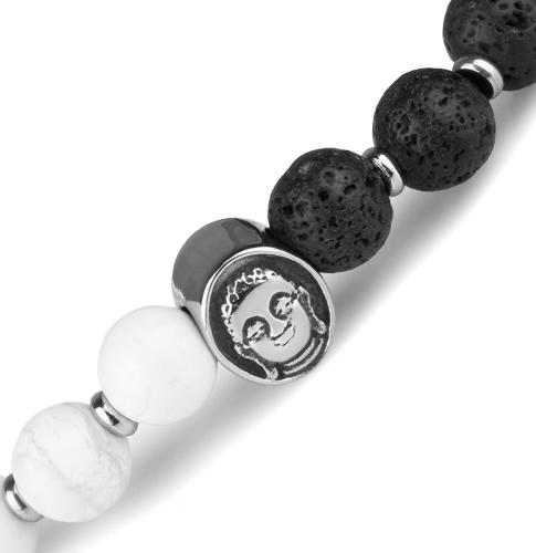 Черно-белый браслет из лавы и кахолонга на резинке с головой Будды Everiot Select LNS-2050 оптом
