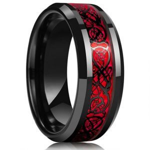 Черное кольцо из стали STEELS RSS-6772 с красным узором "Кельтский дракон"
