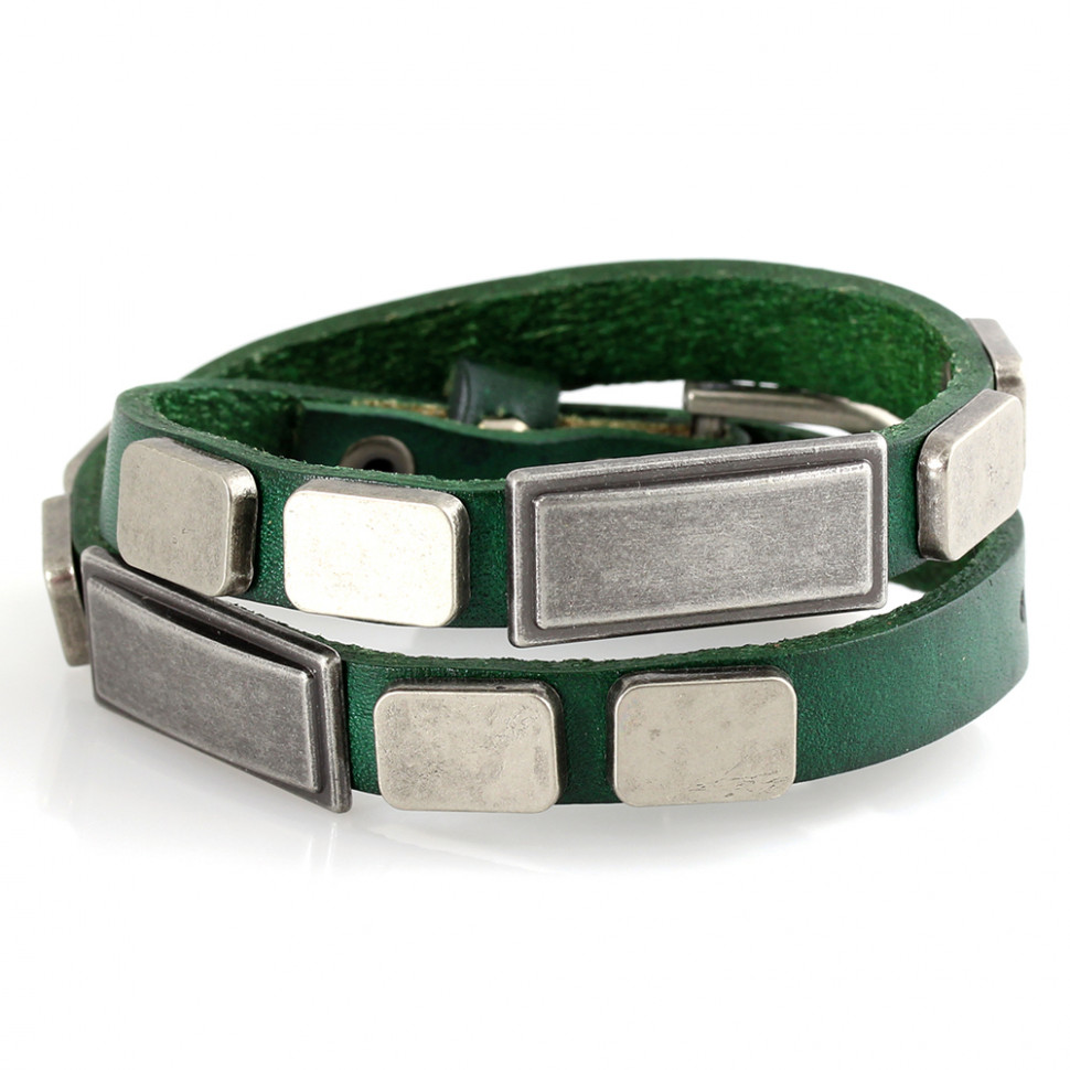 Кожаный браслет Everiot SP-DL-149-G зеленый с металлическими вставками оптом