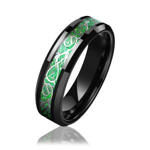 Черное кольцо из стали STEELS RSS-6773 с зеленым узором "Кельтский дракон"