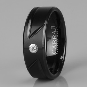 Черное кольцо мужское из карбида вольфрама CARRAJI RTU-107 с фианитом