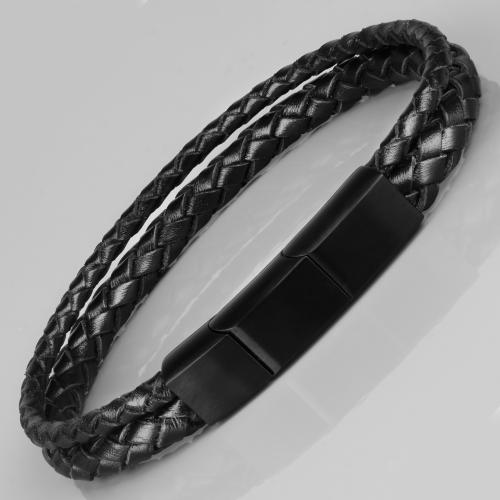 Мужской плетеный браслет из черной кожи Everiot Select LNS-5014 оптом