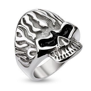 Мужское кольцо из стали SPIKES "Череп" R7683 в байкерском стиле оптом