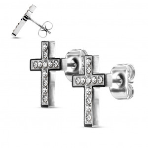 Серьги-гвоздики TATIC SE3033-ST  из стали, серебристые в форме креста