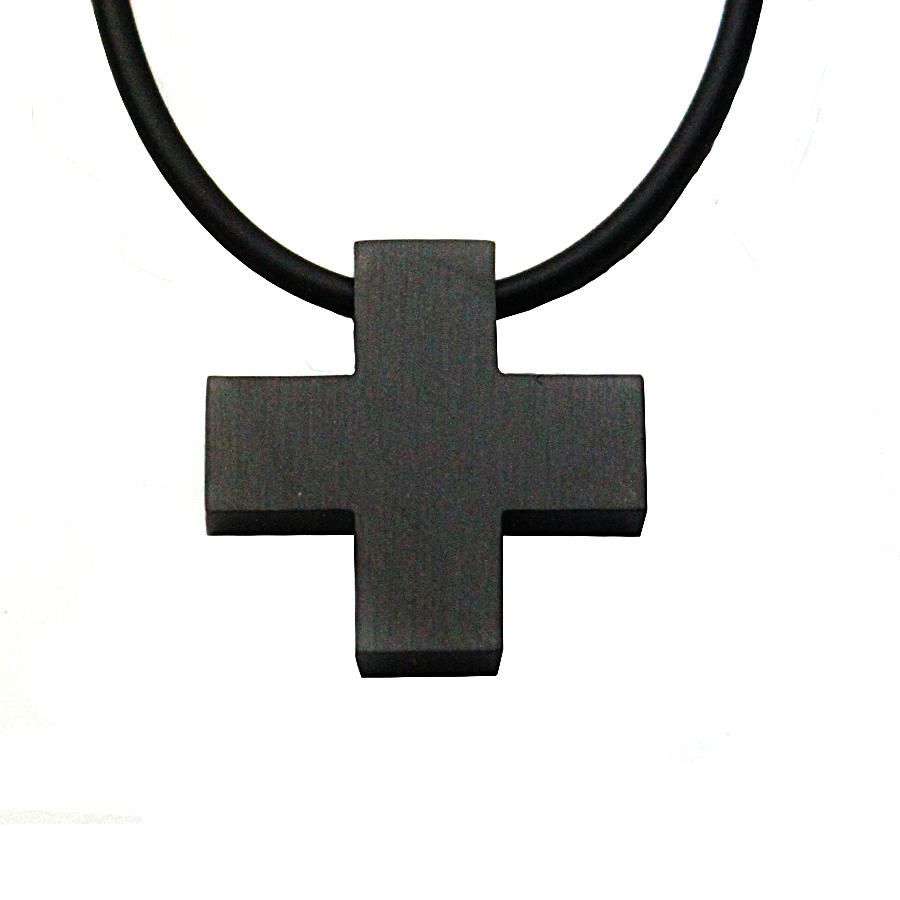 Мужской черный крест из стали CARRAJI PST127 на каучуковом шнурке оптом