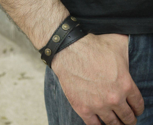 Кожаный браслет-намотка мужской Scappa A-110 черный оптом