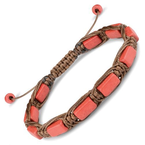 Плетеный браслет в стиле Шамбала Everiot Select LNS-2056 из красных керамических бусин оптом