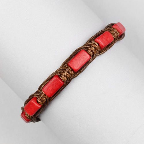 Плетеный браслет в стиле Шамбала Everiot Select LNS-2056 из красных керамических бусин оптом