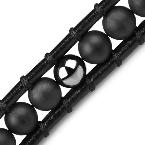 Широкий плетеный браслет-намотка Everiot Select LNS-3122 из черного агата и гематита оптом